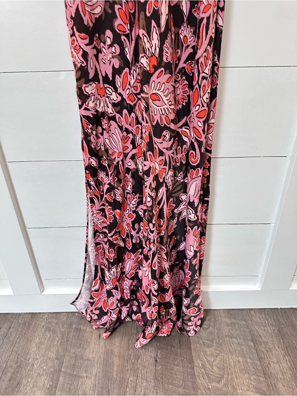 NEW Loft 12 Floral Bias brown-pink front slit satin slip maxi dress romantic - Picture 10 of 12